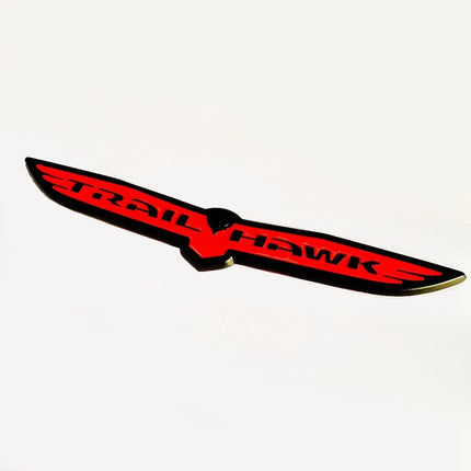 3D Metal Emblem for 2023–2025 Jeep Trailhawk Nameplate Replacement (Black Red / Chrome Black)