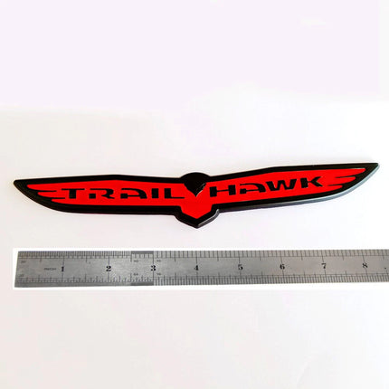 3D Metal Emblem for 2023–2025 Jeep Trailhawk Nameplate Replacement (Black Red / Chrome Black)