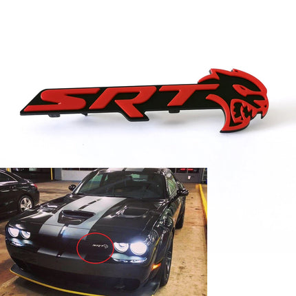 Front Grille Emblem Badge for 2018–2023 Dodge Challenger SRT Hellcat (Black/Red/Chrome)