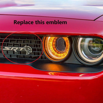 Front Grille Emblem Badge for 2018–2023 Dodge Challenger SRT Hellcat (Black/Red/Chrome)