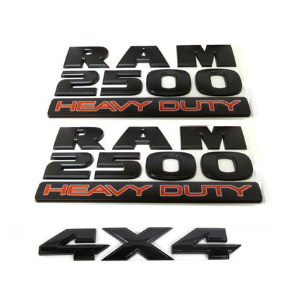 Emblem Badge Set for 2015-2018 RAM 2500 Heavy Duty Optional 4x4 Emblem (Black/Red) 2-Pack/3-Pack