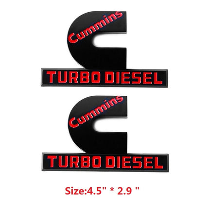 Front Fender Emblems for 2006-2012 RAM 2500 3500 Cummins Turbo Diesel (Black/Red/Chrome)
