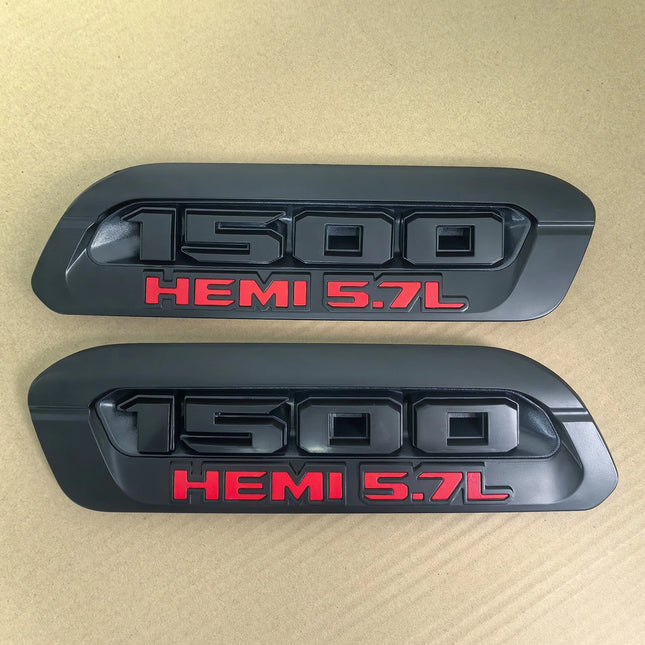 Hood Emblem Set Left Right for 2019–2024 RAM 1500 Heavy Duty Hemi 5.7 (Black/Red)